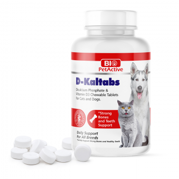 Bio PetActive Supplement Tablets D-Kaltabs Dicalcium Phosphate & Vitamin D3 Chewable Tabs For Cats 126g (84 Tabs)